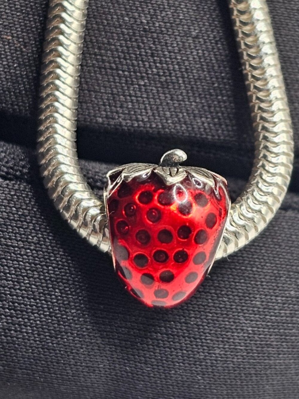 Sterling Silver 925 Rhodium Plated Red Strawberry Charm